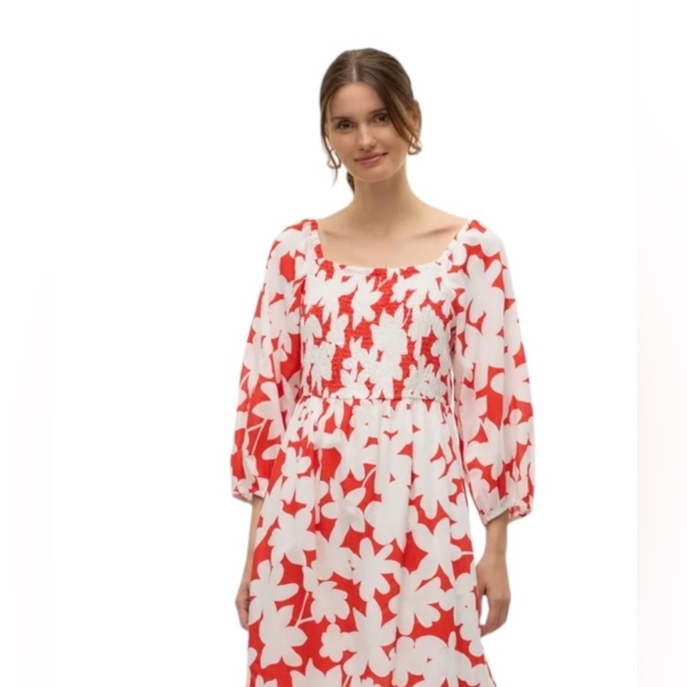 NWT H & M Tie Back Dress, Open Back, Red/White Size S